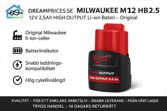 Milwaukee M12 HB2.5 12V 2,5Ah HIGH OUTPUT Li-ion Batteri – Original
