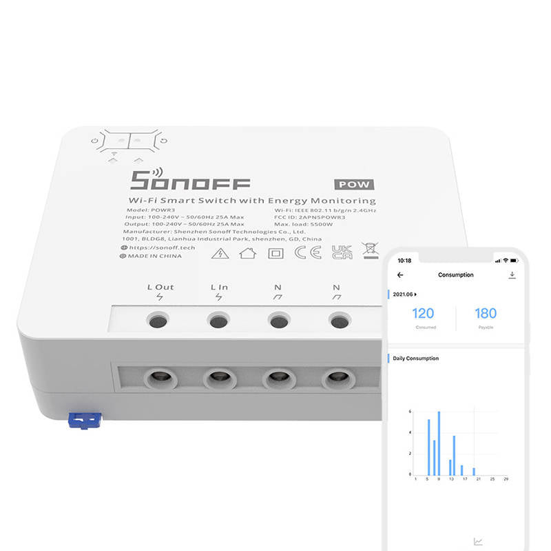 Sonoff POWR3 smart WiFi-brytare 25 A med energimätning
