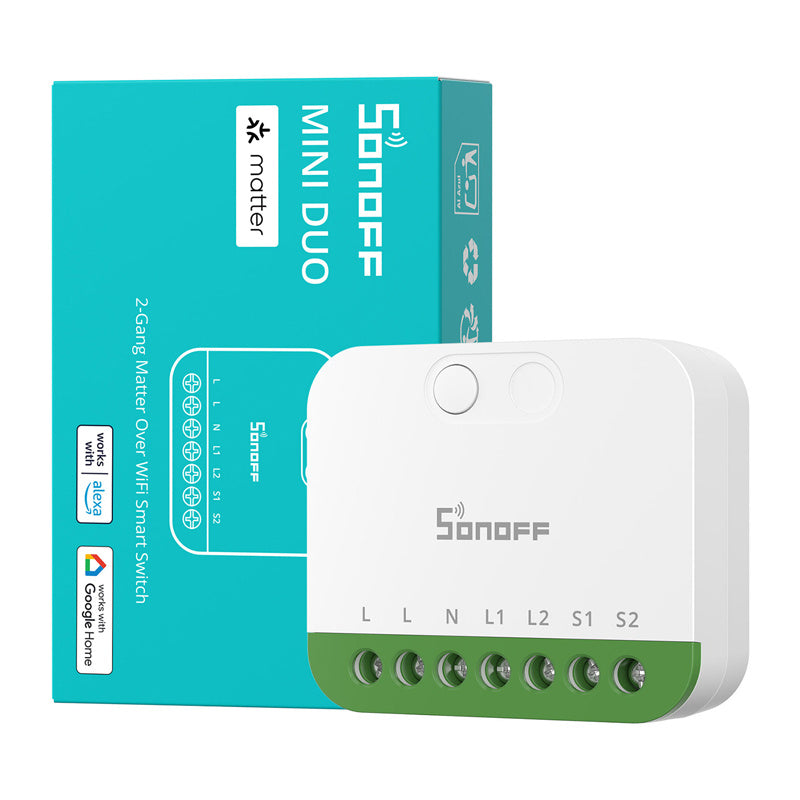 Sonoff MINI-2GS Matter tvåkanals styrmodul med Wi-Fi