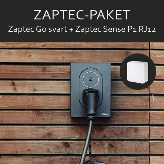 Paket Zaptec Go svart + Sense P1 (10603+50123)