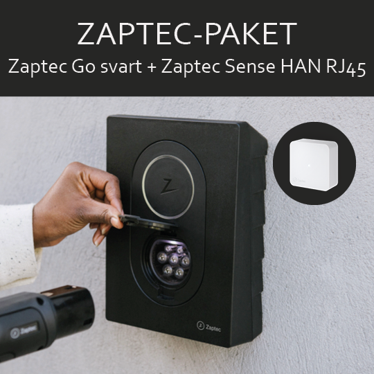 Paket Zaptec Go svart + Sense Han RJ45 (10603 +50122 )