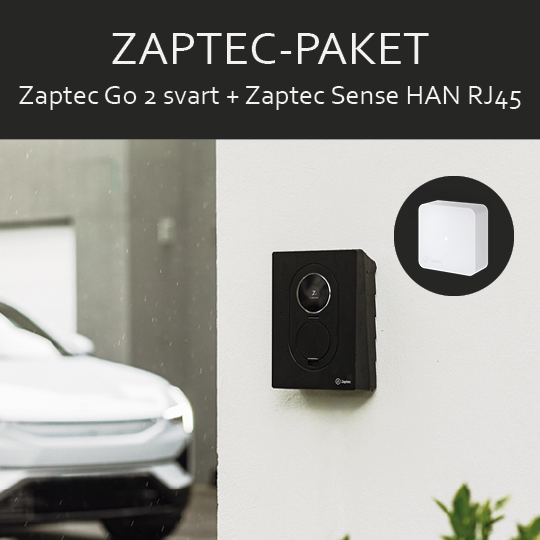 Paket Zaptec Go2 svart + Sense Han RJ45 (10643 +50122 )