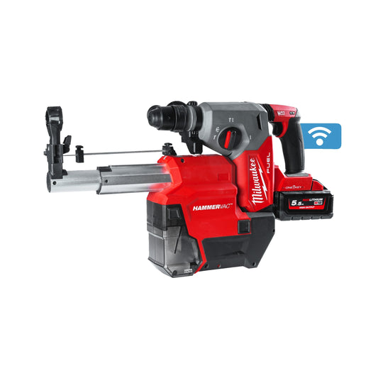 Milwaukee M18 ONEFHXDEL-552C 18V FUEL ONE-KEY Borrhammare SDS+ med Dammutsug – Kit 2x5,0Ah