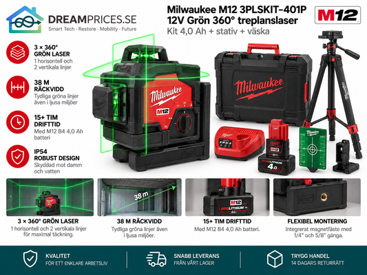 Milwaukee M12 3PL SKIT-401P 12V grön laser kit