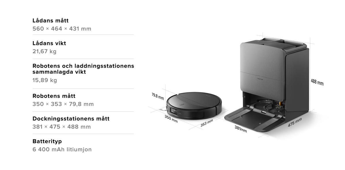 Roborock Saros 20 mått