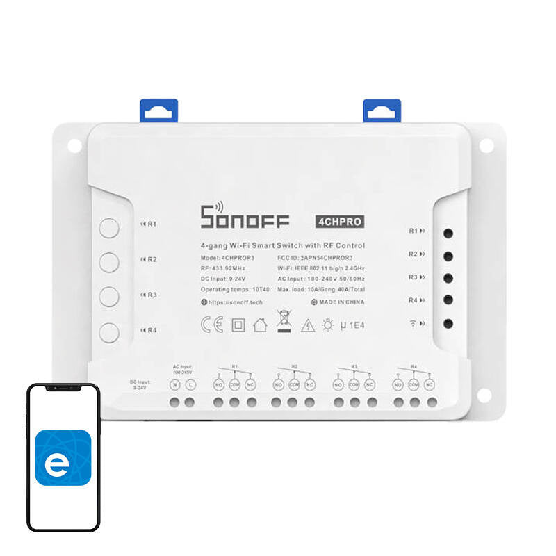 Sonoff 4CHPROR3 smart WiFi-brytare, 4 kanaler med RF 433 MHz