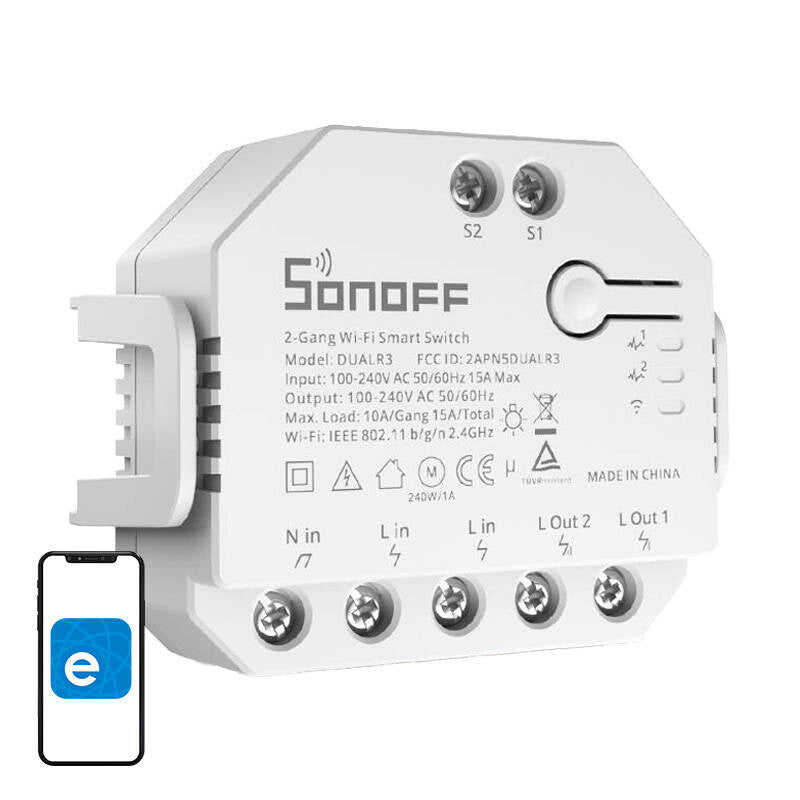 Sonoff Dual R3 smart WiFi-brytare med 2 kanaler och energimätning