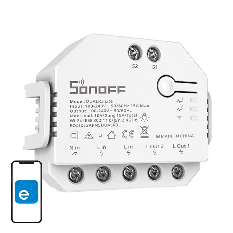 Sonoff Dual R3 Lite smart WiFi-brytare med 2 kanaler för motor och ljus