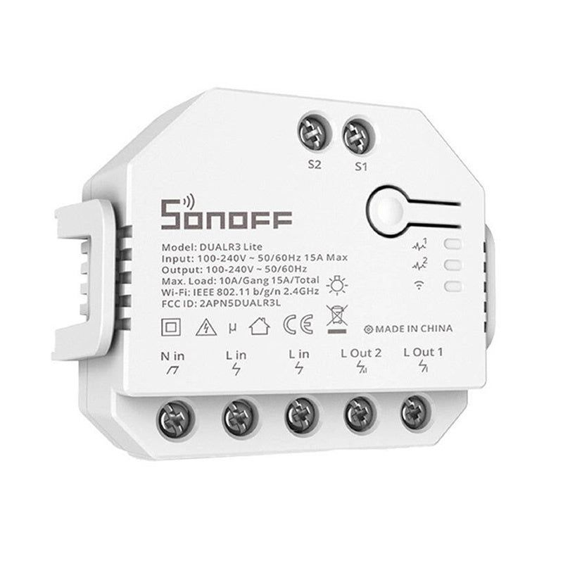 Sonoff Dual R3 Lite smart WiFi-brytare med 2 kanaler för motor och ljus