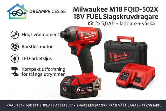 Milwaukee M18 FQID-502X 18V FUEL Slagskruvdragare – Kit 2x5,0Ah + laddare + väska