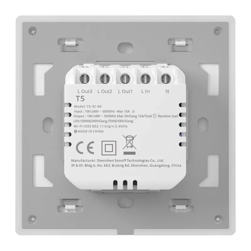 Sonoff TX T5 3C smart touchströmbrytare Wi-Fi, 3 kanaler, vit