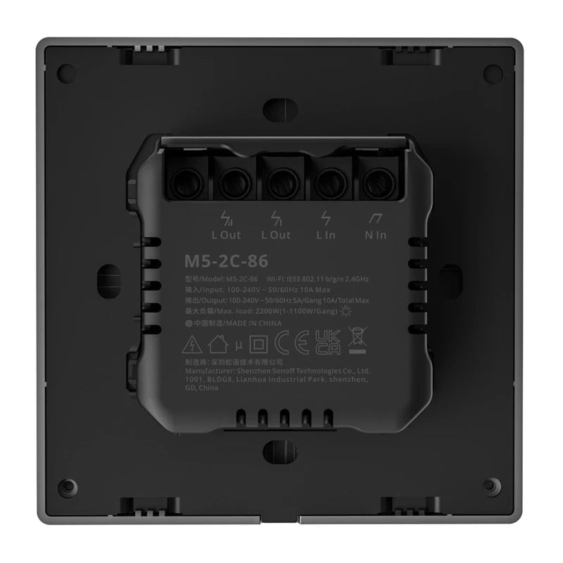 Sonoff M5 2C smart väggströmbrytare Wi-Fi och Matter, 2 kanaler, grå