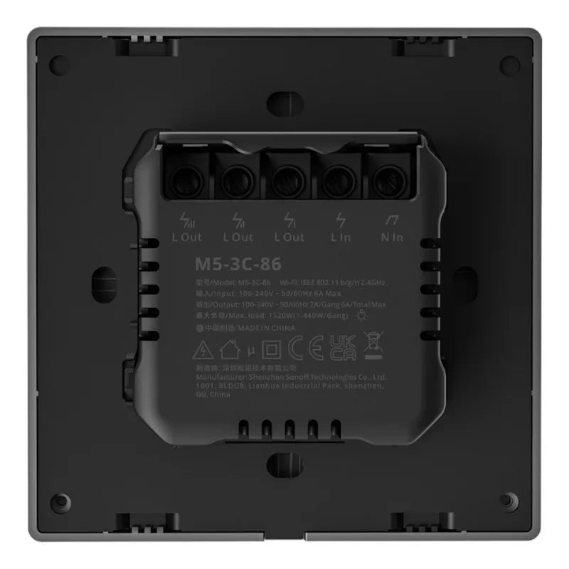 Sonoff M5 3C smart väggströmbrytare Wi-Fi, 3 kanaler, grå