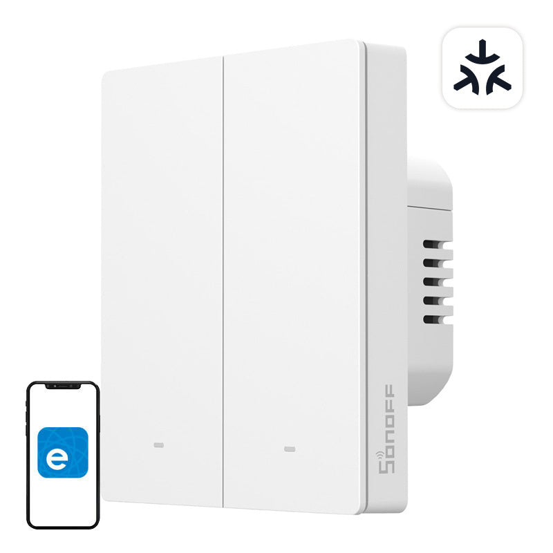 Sonoff M5-2C-80W smart väggströmbrytare Matter, 2 kanaler, för ram, vit