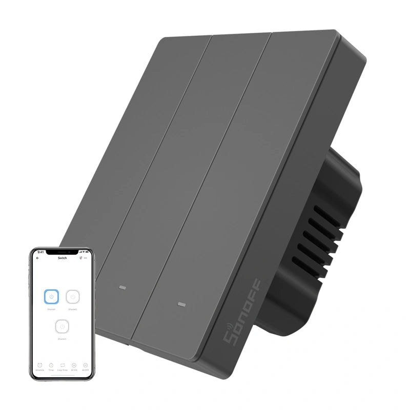 Sonoff M5-3C-80 smart väggströmbrytare Matter över Wi-Fi, 3 kanaler, grafit