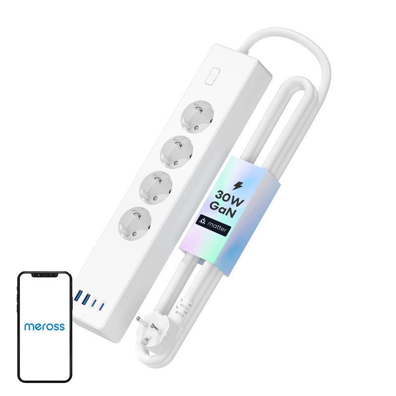 Meross MSP844 smart grenuttag, 4 uttag, 2x USB-A och 2x USB-C, Matter