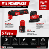 Milwaukee M12 Fixarpaket – Multiverktyg + Deltaslip + 6,0Ah Batteri