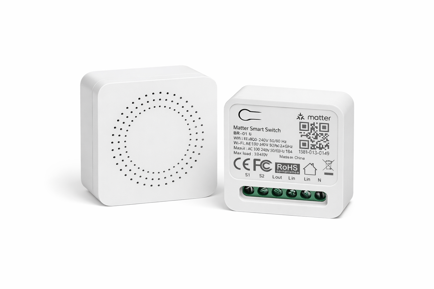 Matter WiFi Smart Relä 16A för belysning med Apple Home, Google Home och Alexa