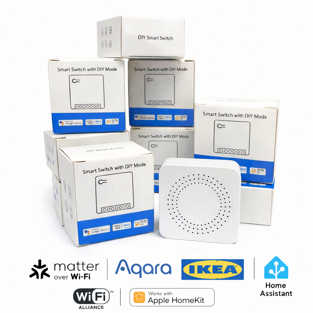 Matter WiFi Smart Relä 16A för belysning med Apple Home, Google Home och Alexa