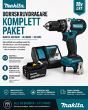 Makita DDF489Z + BL1860B + DC18RC – Borrskruvdragare Komplett Paket