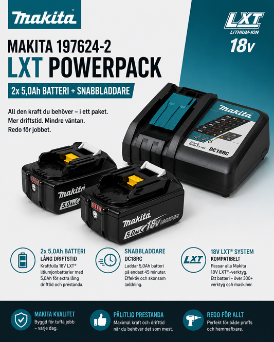 Makita 197624-2 LXT PowerPack – 2x5,0Ah Batteri + Snabbladdare