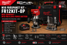 Milwaukee M18 Fräspaket KIT – FR12KIT-0P med sänkbas + M18 FB8 8,0Ah FORGE Batteri