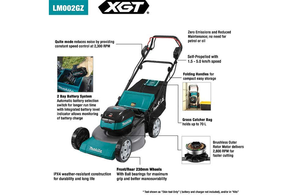 Makita LM002GZ 40V max XGT Gräsklippare 53 cm (70 L) – Solo (utan batteri)