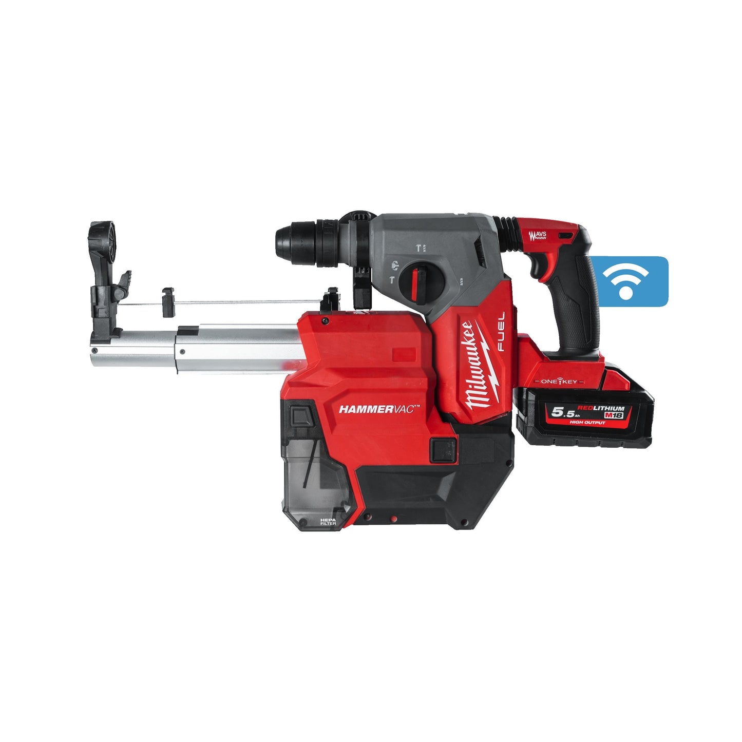 Milwaukee M18 ONEFHXDEL-552C 18V FUEL ONE-KEY Borrhammare SDS+ med Dammutsug – Kit 2x5,0Ah