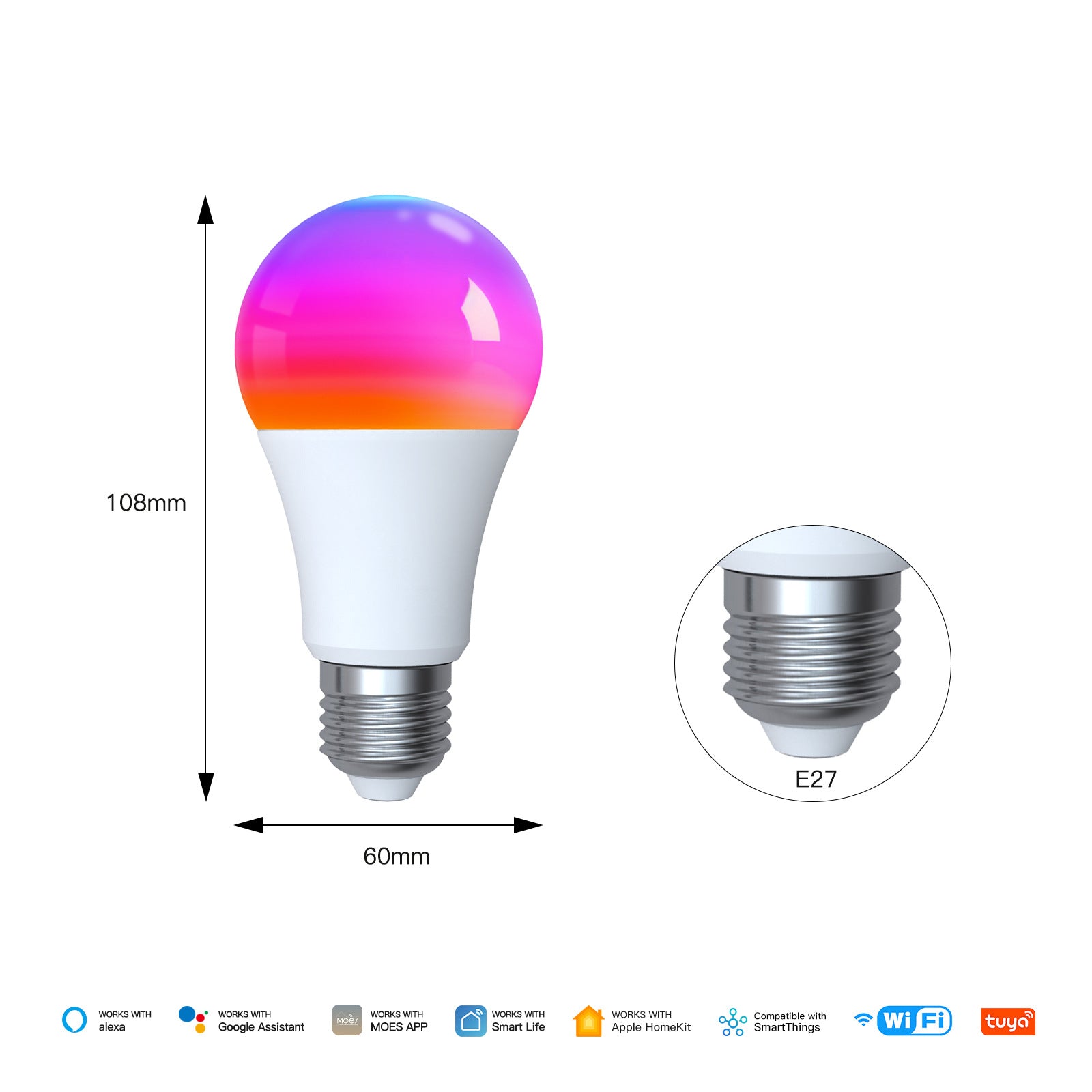 Matter Smart LED-lampa E27 | 9W | RGB + Vit | WiFi