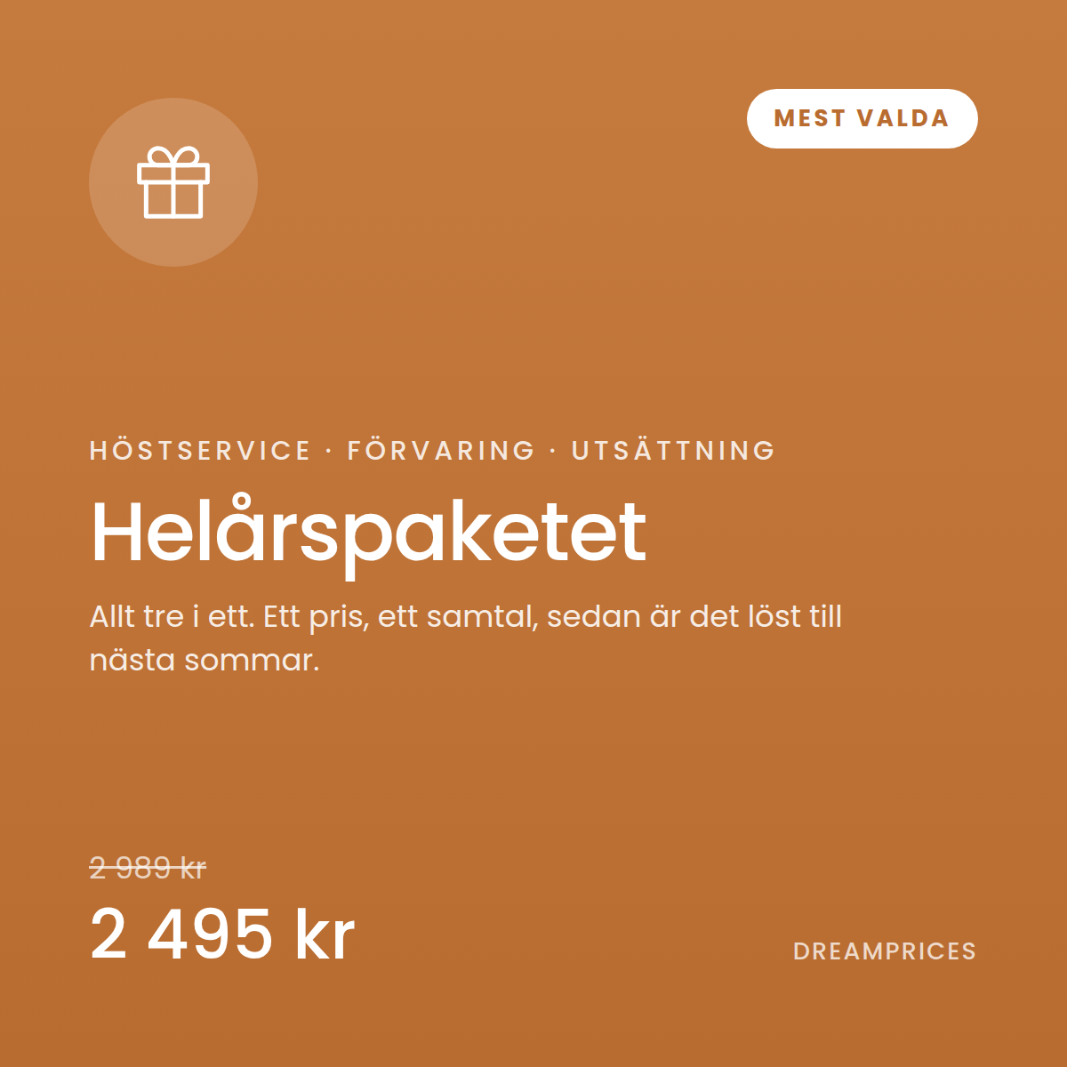Helårspaketet för robotgräsklippare hos DreamPrices, 2 495 kr ordinarie 2 989 kr