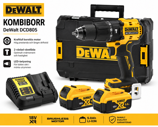 DeWalt Startpaket Kombiborr DCD805 + 2×5,0Ah + Laddare