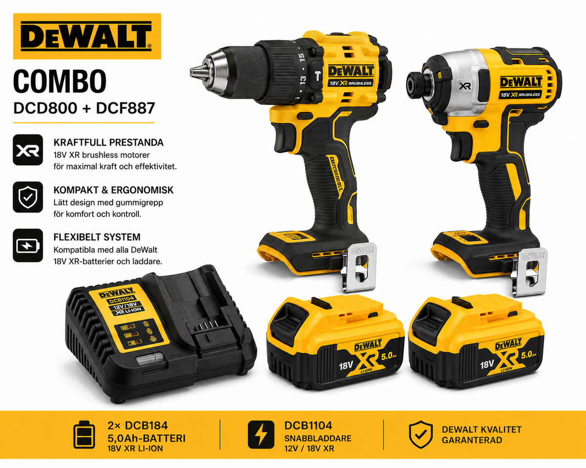 DeWalt Startpaket Combo Borr + Slagskruvdragare + 2×5,0Ah + Laddare