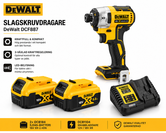 DeWalt Startpaket Slagskruvdragare DCF887 + 2×5,0Ah + Laddare