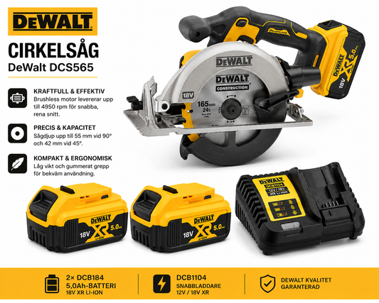 DeWalt Startpaket Cirkelsåg 165mm DCS565 + 2×5,0Ah + Laddare